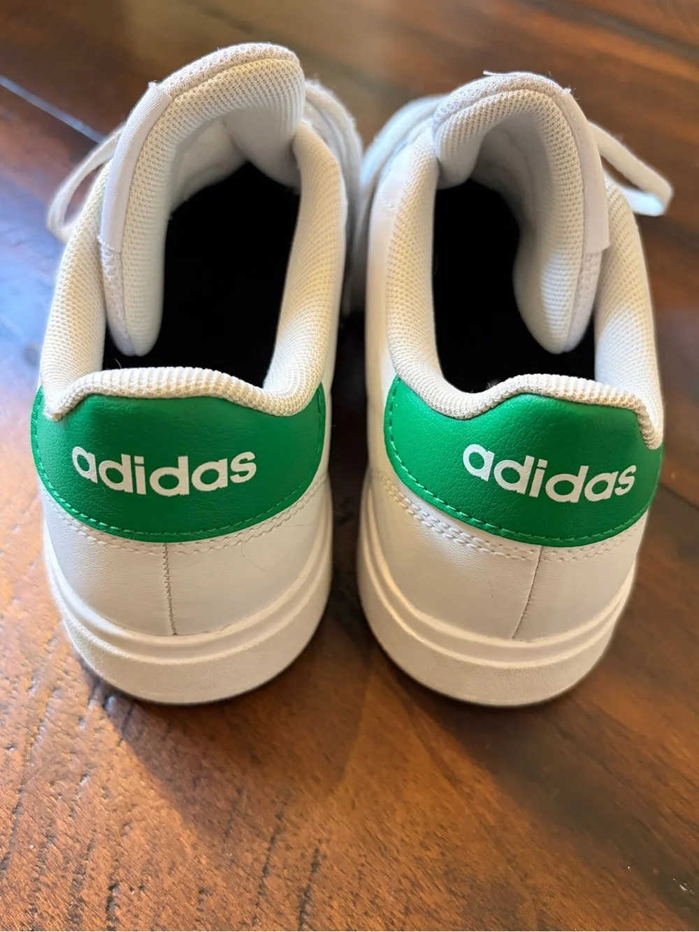 adidas Kids White Sneakers with Green Heel Tab